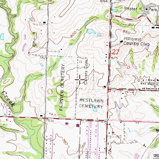 Topographic Map of Calvary Cemetery, KS
