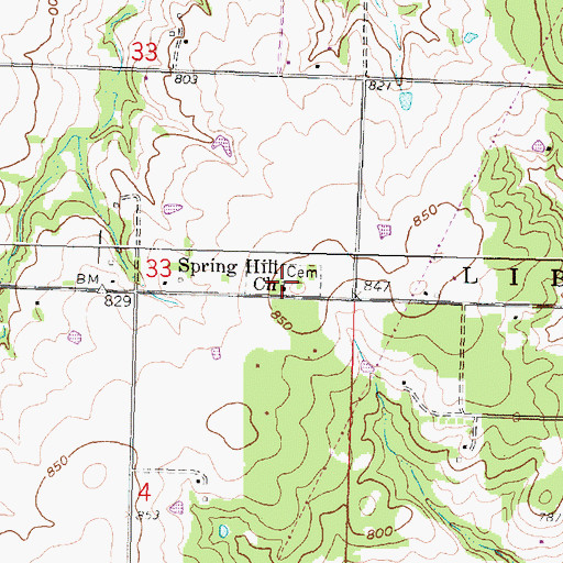 Topographic Map of Spring Hill Church, KS