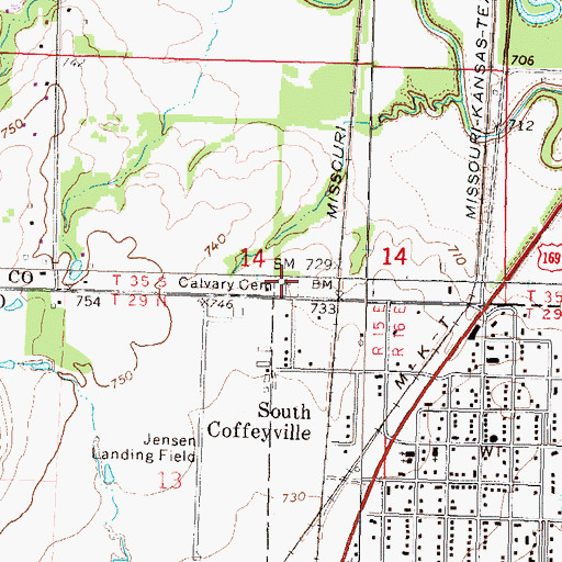 Topographic Map of Calvary Cemetery, KS