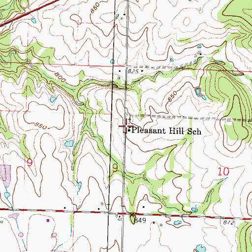 Topographic Map of Pleasant Hill School, KS