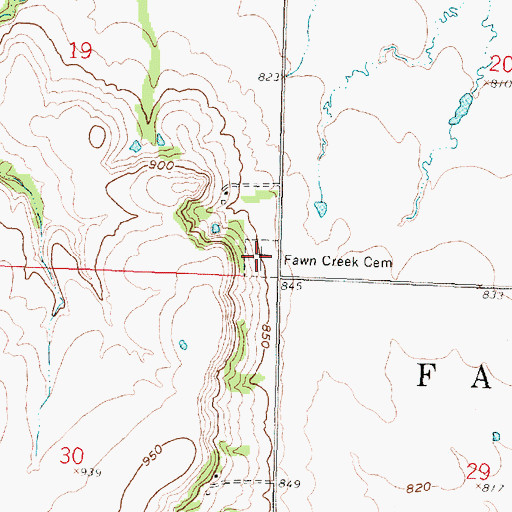 Topographic Map of Fawn Creek Cemetery, KS