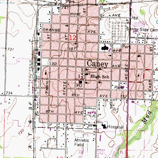 Topographic Map of Caney, KS