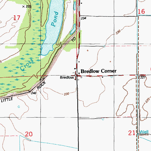 Topographic Map of Bredlow Corner, AR
