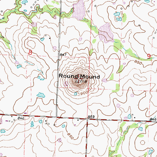 Topographic Map of Round Mound, KS