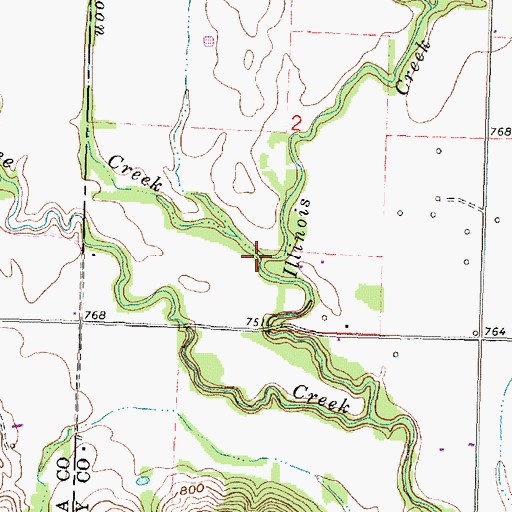 Topographic Map of Coon Creek, KS