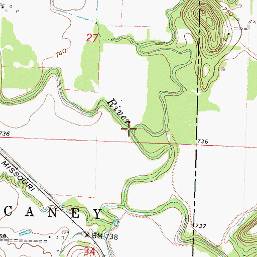Topographic Map of Bee Creek, KS