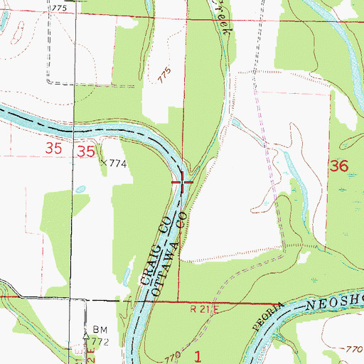 Topographic Map of Squaw Creek, OK