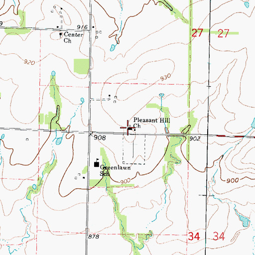 Topographic Map of Pleasant Hill Baptist Church, KS