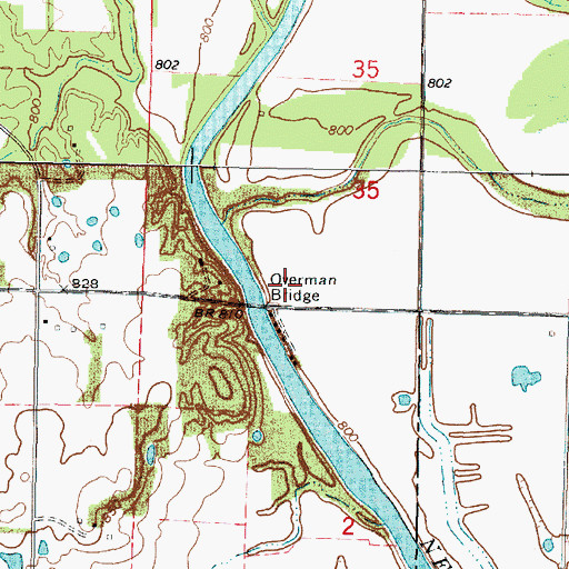 Topographic Map of Overman Bridge, KS