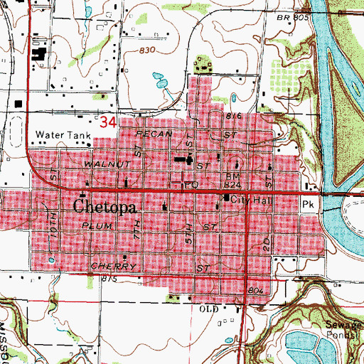 Topographic Map of Chetopa, KS