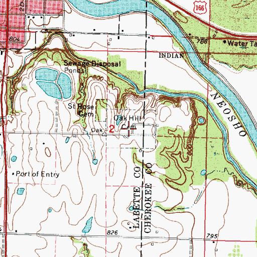 Topographic Map of Oak Hill Cemetery, KS