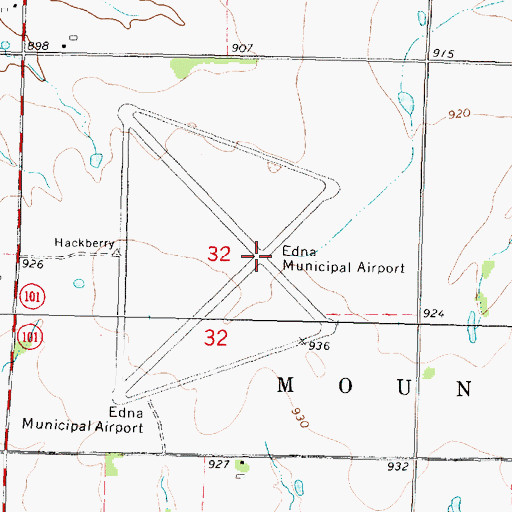 Topographic Map of Edna Municipal Airport (historical), KS
