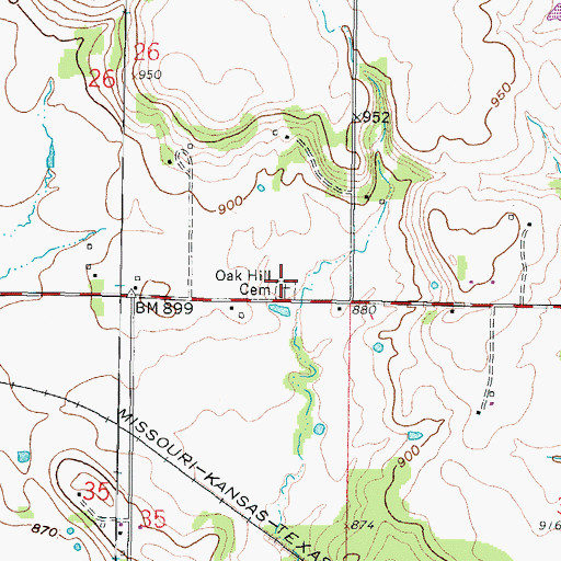 Topographic Map of Timberhill Oak Hill Cemetery, KS