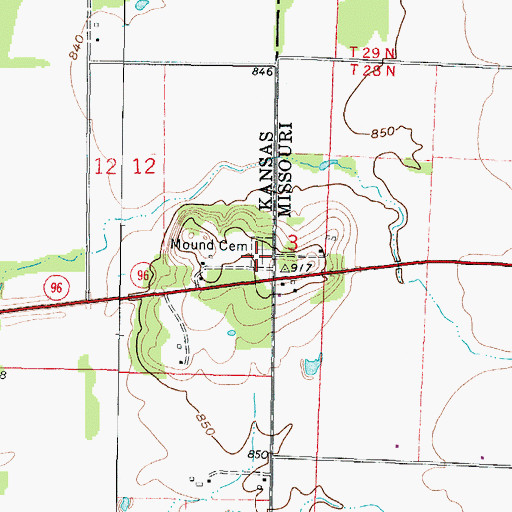 Topographic Map of Mound Cemetery, KS