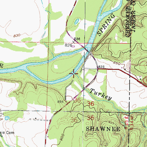 Topographic Map of Turkey Creek, KS