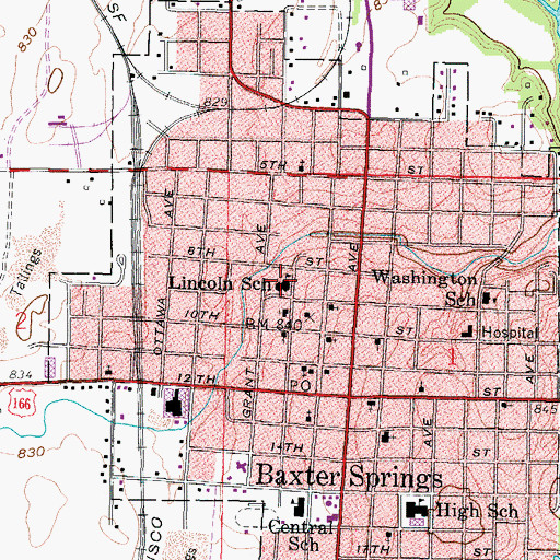 Topographic Map of Lincoln Elementary School, KS