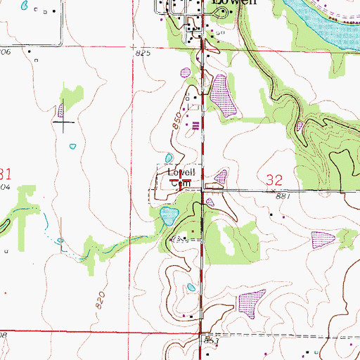 Topographic Map of Lowell Cemetery, KS