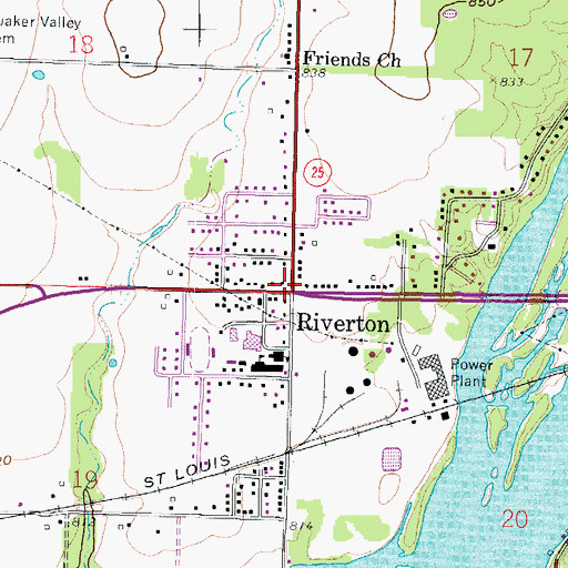 Topographic Map of Riverton, KS