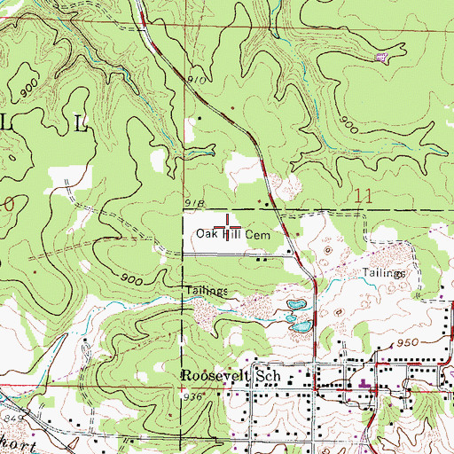 Topographic Map of Oak Hill Cemetery, KS