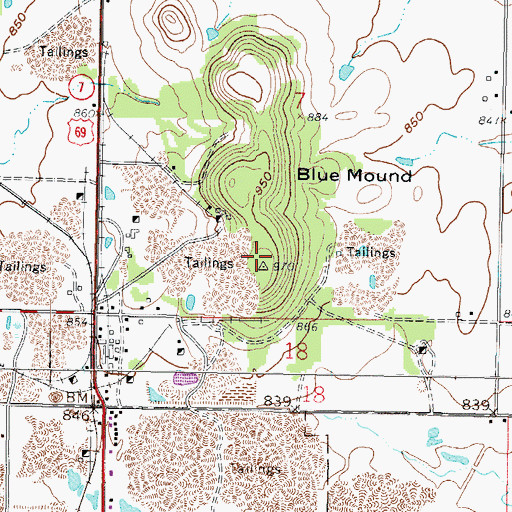 Topographic Map of Blue Mound, KS