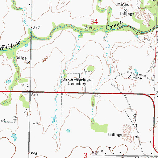 Topographic Map of Baxter Springs Cemetery, KS