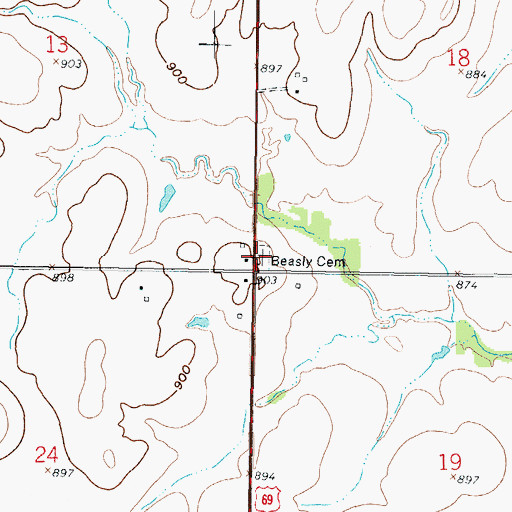 Topographic Map of Beasley Cemetery, KS
