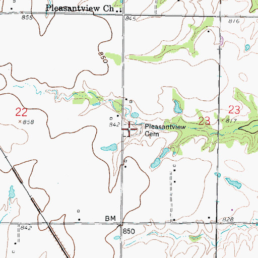 Topographic Map of Pleasant View Cemetery, KS