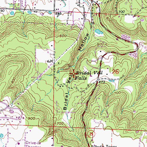 Topographic Map of Bridal Veil Falls, AR