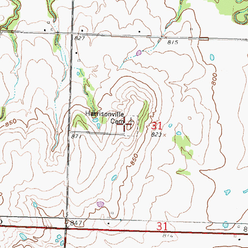 Topographic Map of Harrisonville Cemetery, KS