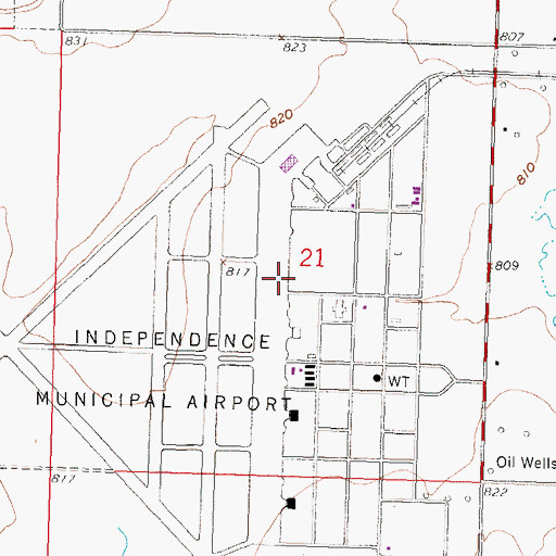 Topographic Map of Independence Municipal Airport, KS