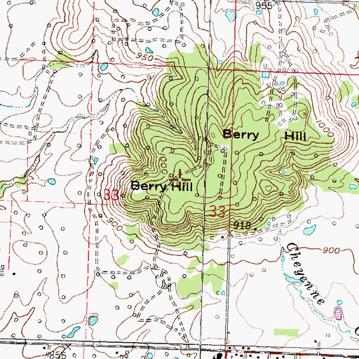 Topographic Map of Berry Hill, KS