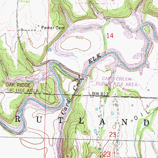 Topographic Map of Card Creek, KS