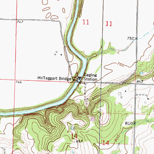Topographic Map of McTaggart Bridge, KS