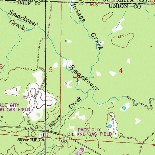 Topographic Map of Bridge Creek, AR