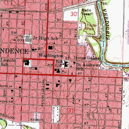 Topographic Map of Washington Elementary School, KS