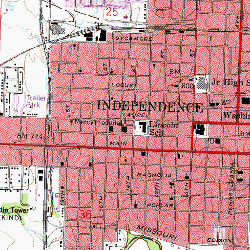 Topographic Map of Mercy Hospital - Independence, KS