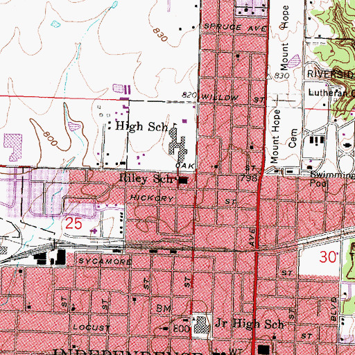 Topographic Map of Riley Elementary School, KS