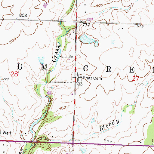 Topographic Map of Pratt Cemetery, KS