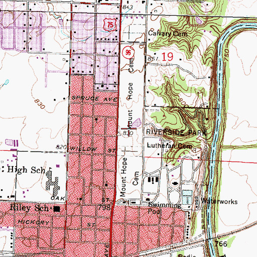 Topographic Map of Mount Hope Cemetery, KS