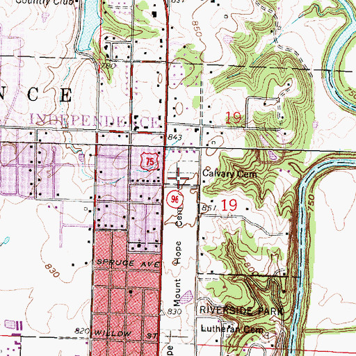 Topographic Map of Calvary Cemetery, KS