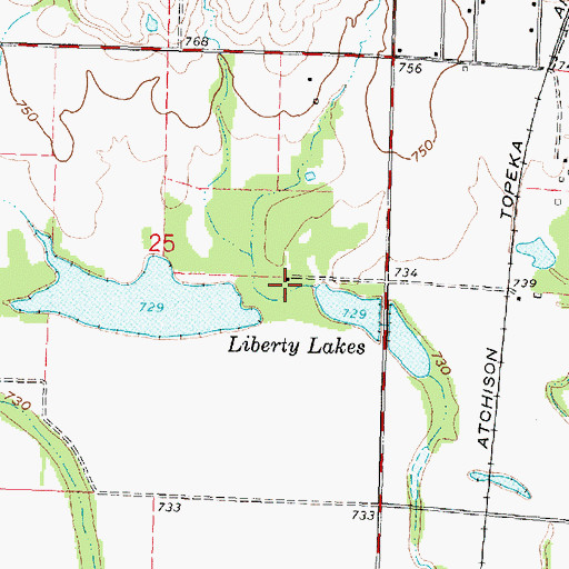 Topographic Map of Liberty Lakes, KS
