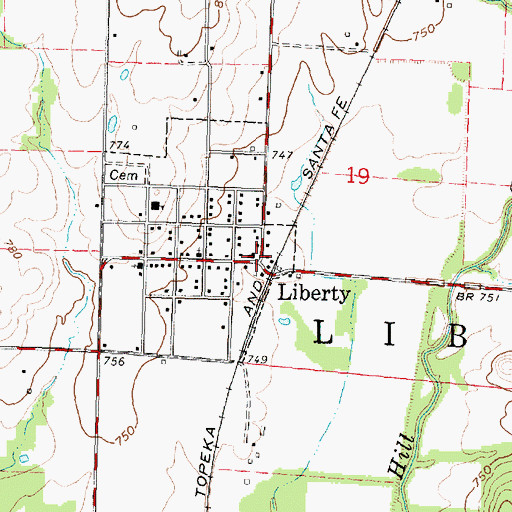 Topographic Map of Liberty, KS