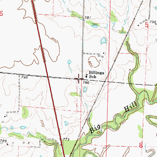 Topographic Map of Billings School, KS