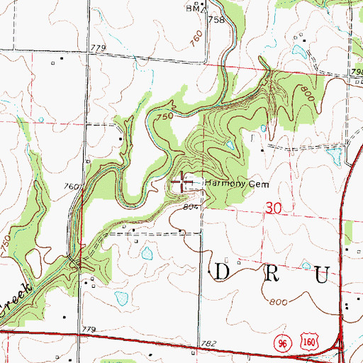 Topographic Map of Harmony Cemetery, KS