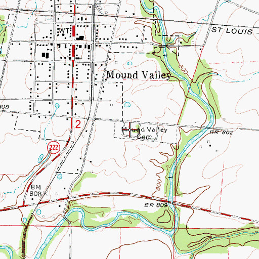 Topographic Map of Mound Valley Cemetery, KS