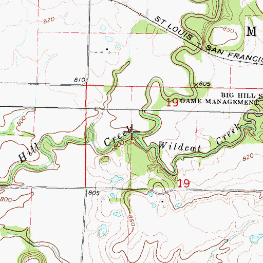 Topographic Map of Wildcat Creek, KS