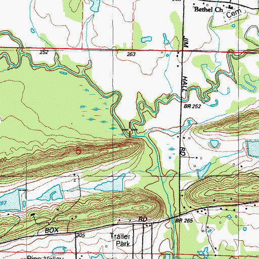 Topographic Map of Bridge Creek, AR