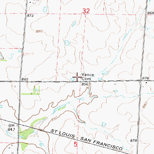 Topographic Map of Vance Cemetery, KS