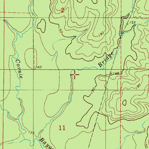 Topographic Map of Bridge Creek, AR