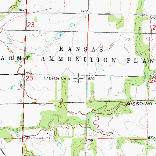 Topographic Map of Labette Cemetery, KS